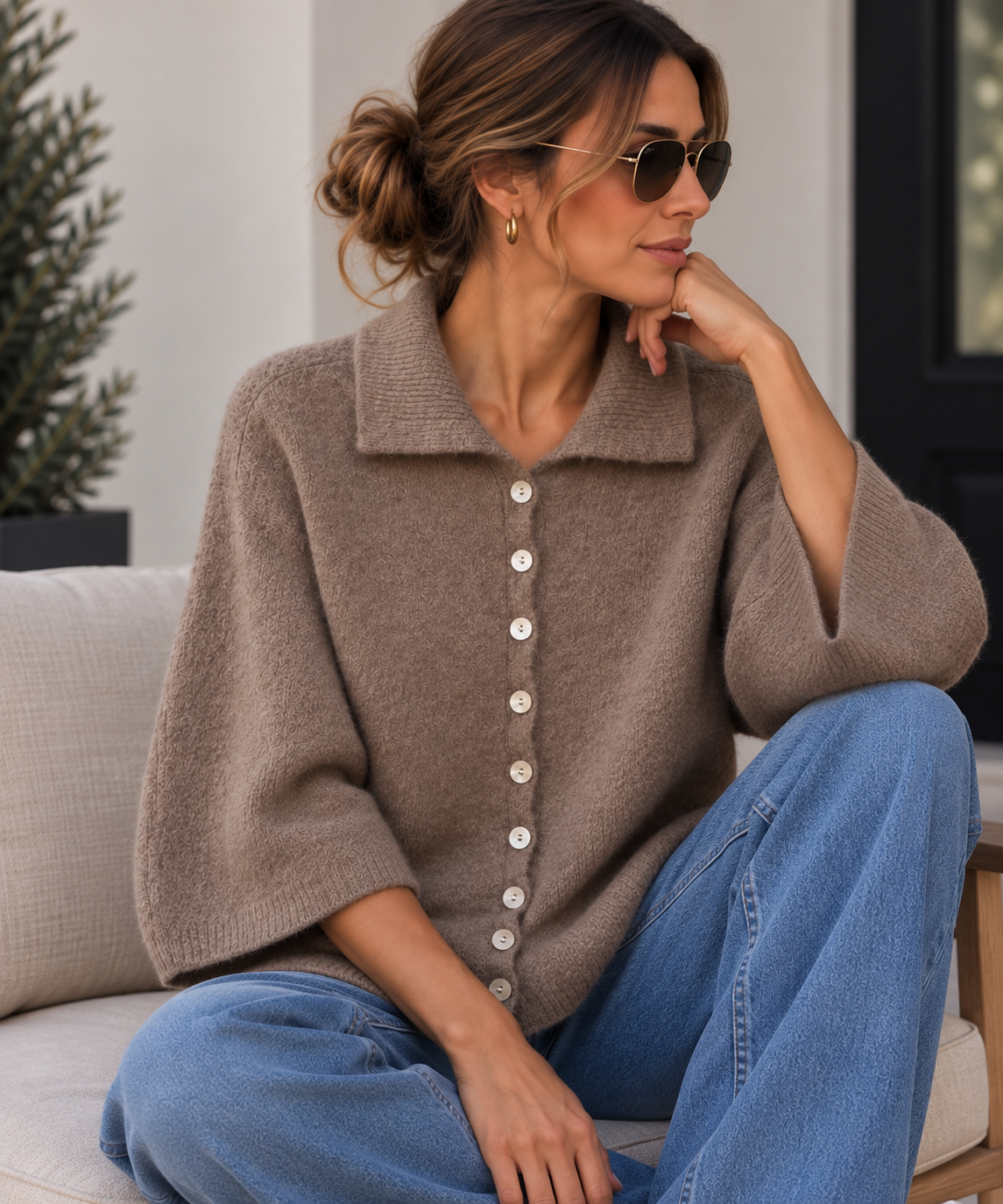 Cardigan Basic Alpaka Uni I ST0076 I Made in Italy 34-44 Strickjacke